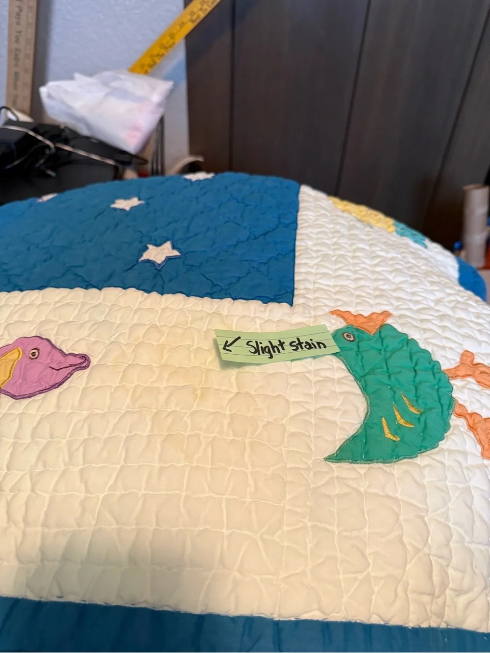 The Company Store Vintage Blue and White Star & Animal Quilted Throw